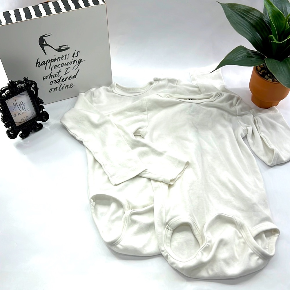 2 H&M White Long-Sleeve Onesies, Size 18M